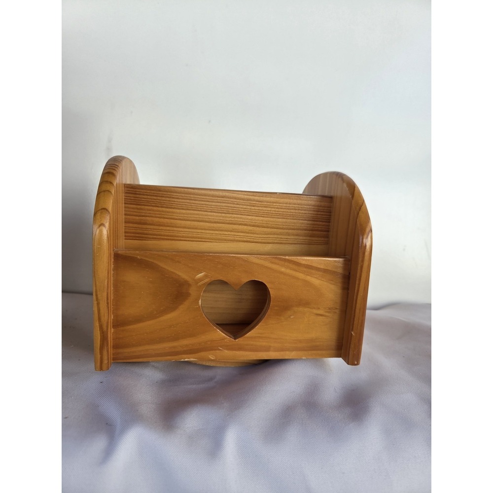 Vintage Wood Letter Mail Holder Heart Cutout Desk Organizer Country Cottage